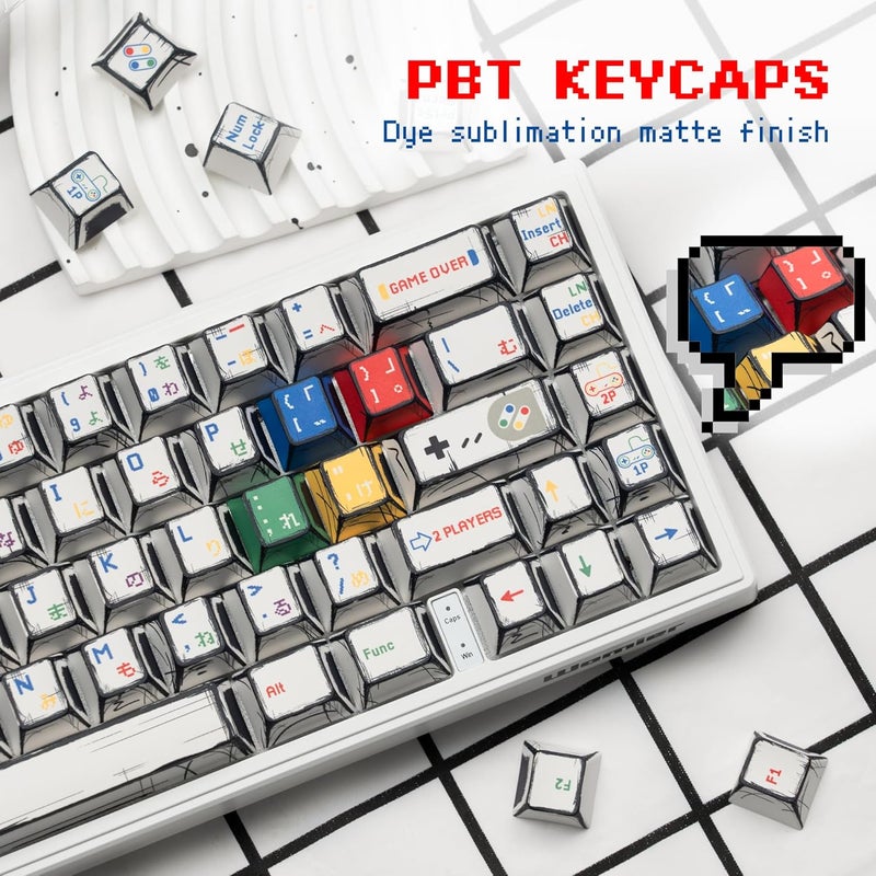 Rainy75 Retro Anime PBT Keycaps-Cherry Keycaps, Custom Keyboard Key caps 60 65 75 100 Percent, 5 Side Dye Sublimation 141 Keys Set for Cherry Gateron MX Switches Keyboards, White (Classic Game Theme) - Image 4